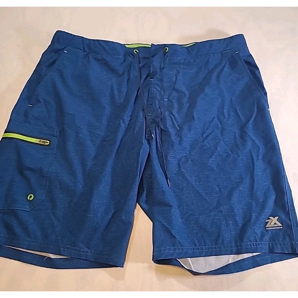 Zeroxposur Swim Shorts Mens Size XL Blue With Neon‎ Green Trim - Picture 1 of 7